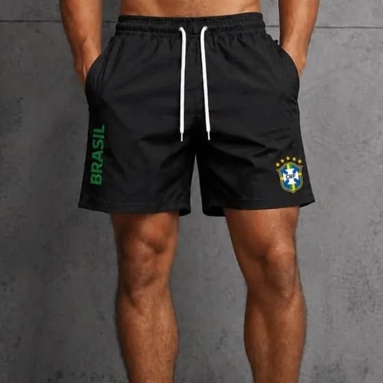 Short Masculino Esportivo Tactel Brasil 01 Confortável Secagem Rápida