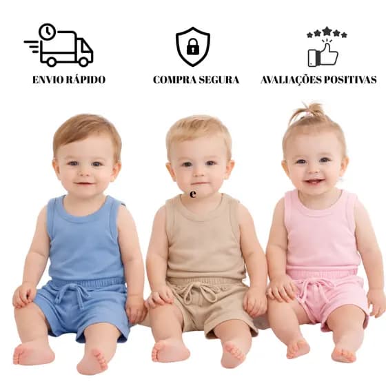 Kit 4 Peças de Roupas Bebê 2 Conjuntos Menino Menina Infantil Liso Verão Algodão