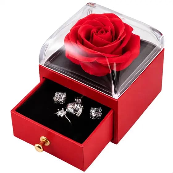 Caixa Porta Joias Rosa Eterna Luxo Anel Colar Brinco