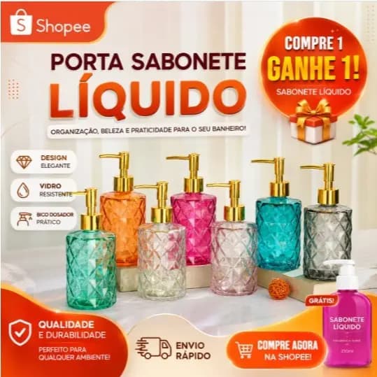 Porta Sabonete Liquido Banheiro Vidro 500ml Dispenser para Sabonete Alcool Hidratante Creme