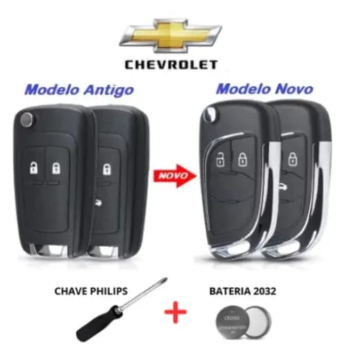 Chave Canivete Onix Cruze Cobalt S10 Spin Sonic Prisma Tracker Chevrolet GM + Bateria + Chave Phillips