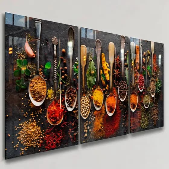 Quadros Decorativos 3 Peças Colheres de Temperos Cozinha Culinária Casa Sala Quarto Decoração Parede