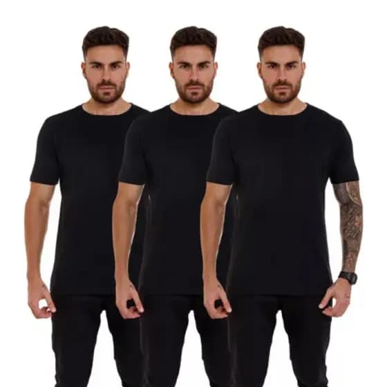 Kit 3 Camisetas Slim Fit Básicas 100% Algodão Premium Lisa