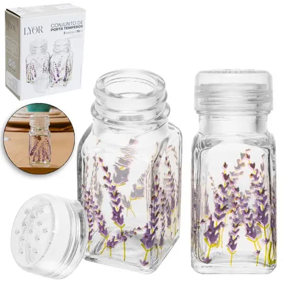 Porta Condimento Saleiro de Mesa Vidro com Tampa Plástico 2 peças 70ml Provence
