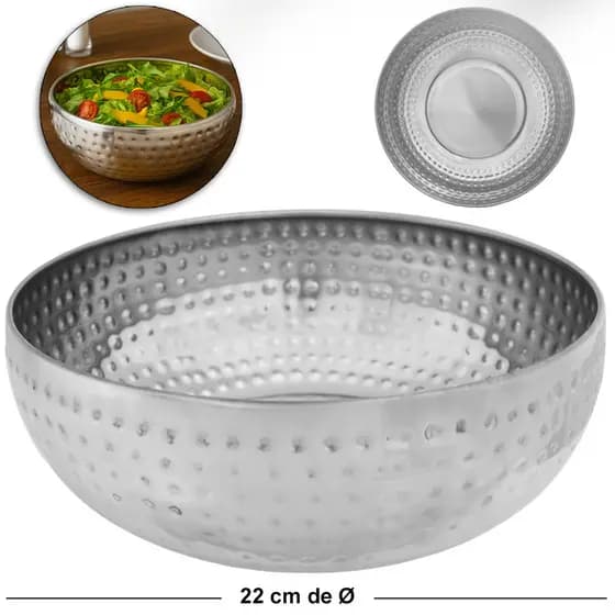 Tigela Saladeira de Inox Redonda Martelado