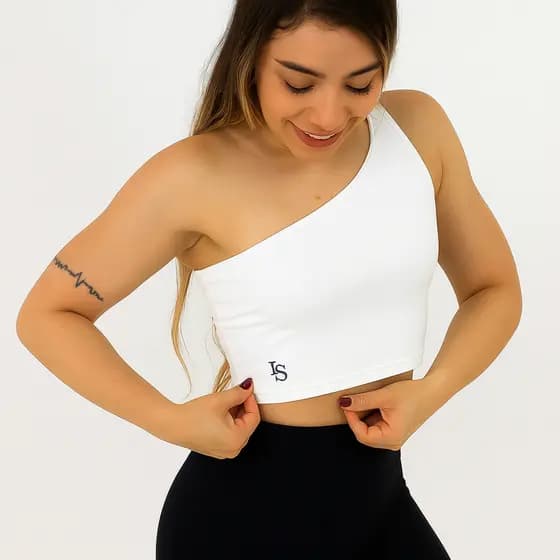 Top Suplex Feminino Ombro Único Branco Academia e Treino