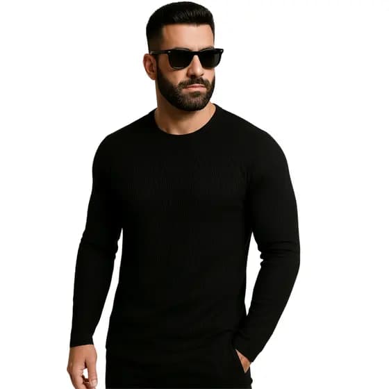 Camisa Masculina Canelada Manga Longa Slim Fit Confortável Estilosa Casual Streetwear
