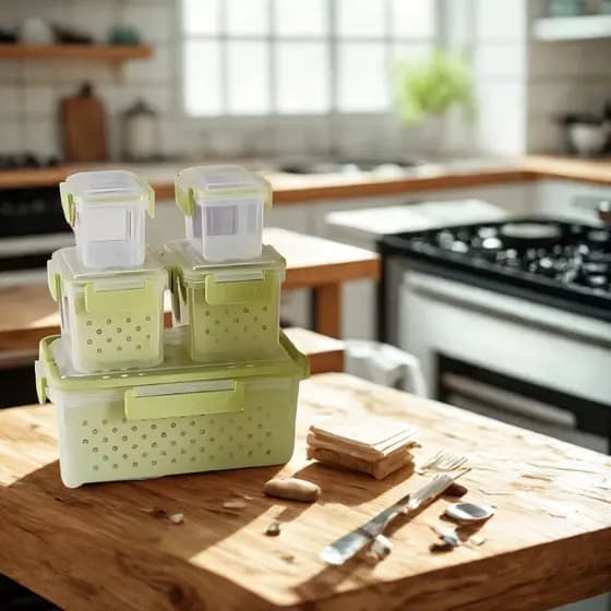 Conjunto 5 Potes Herméticos com Tampa e Cesto Organizadores Conservando as Propriedades dos Alimentos- Sortida