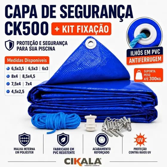 Capa de Segurança para Piscina CK500 PVC Reforçada Suporta Peso + Kit Completo Diversos Tamanhos