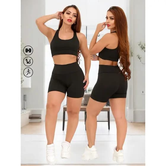 CONJUNTO TOP e SHORT ACADEMIA SUPLEX BÁSICO CURTO SHORTS FEMININO TREINO MODA GRINGA