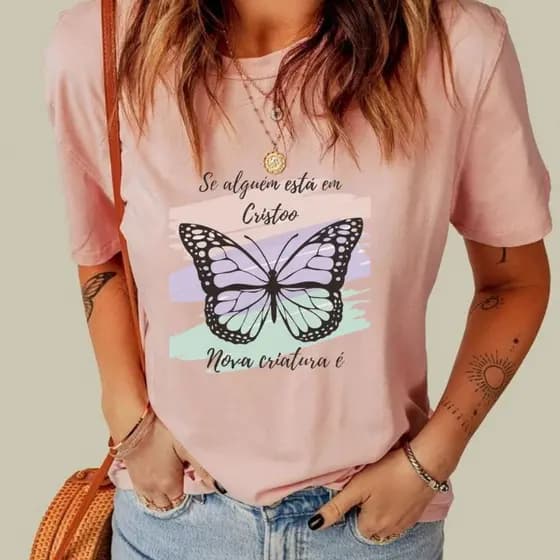 camiseta feminina Blusa camisa T-shirt linda feminina nova criatura