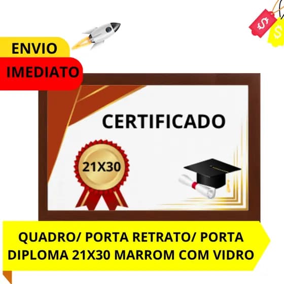 QUADRO/PORTA RETRATO 21X30 MARROM LISO PARA CERTIFICADO E DIPLOMA COM VIDRO E HDF QUARTO- ESCRITÓRIO