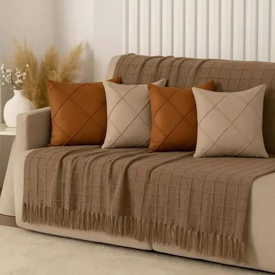 Kit Com 4 Almofadas Cheias Em Suede Drapeada 45x45cm Decorativas