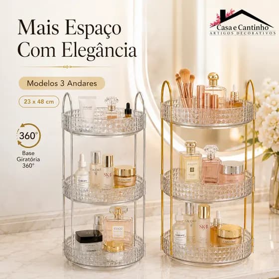 Organizador 360º de Acrílico Decorativo Multiuso Porta Maquiagem Treco Cosméticos para Banheiro