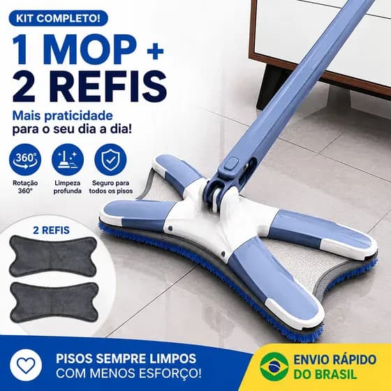 Mop Giratório 360° com 2 Refis | Esfregão Mágico para Limpeza de Piso | Rodo Limpa Chão Multiuso