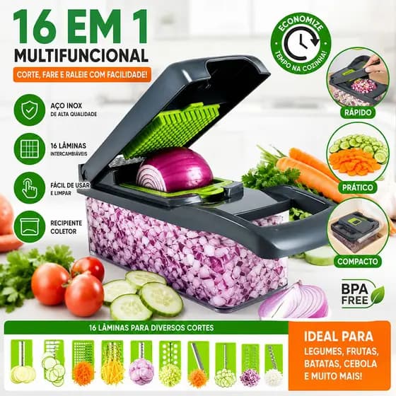 Multiuso Cozinha Slicer Aço Inox 16 em 1 Fatiador Cortador Ralador De Legumes Verduras Frutas Alimentos