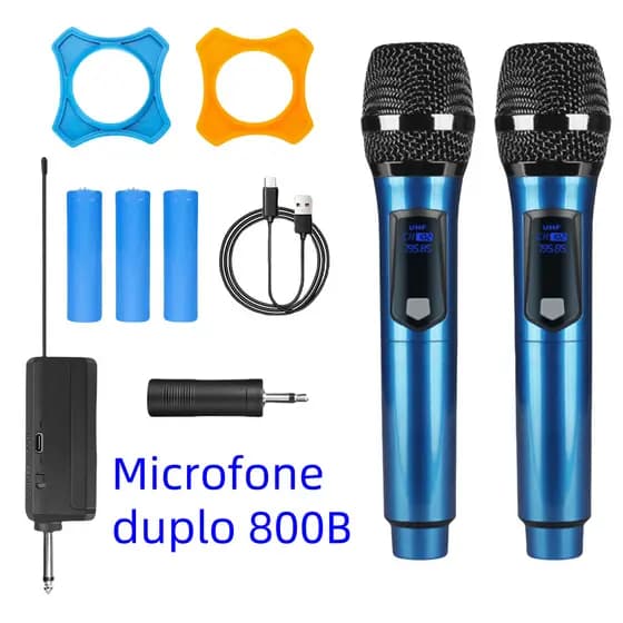 Microfones Sem Fio Profissional UHF com LED e Receptor de Alta Qualidade
