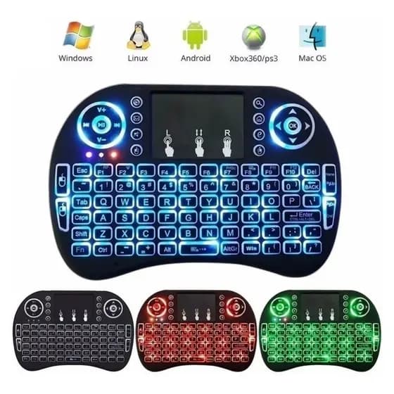 Teclado Controle TV: Mini Teclado Iluminado com Touchpad | Comando Completo para Smart TV, PC, PS3 e Android