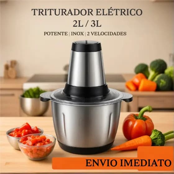 Moedor Triturador Processador Elétrico 2L Alimentos Carnes Legumes Aço Inox Multifuncional 110V/220V PRONTA ENTREGA