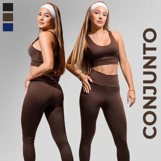Conjunto Academia Feminino Top Decote U Legging Cós Alto Suplex Blackout Costas Nadador