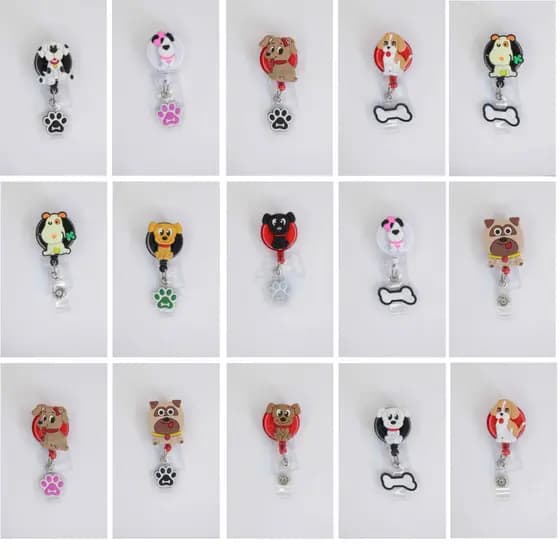 Porta Crachá Retrátil Roller Clip Personalizados Temático Cachorro | Dog | Osso | Pata | Cachorros | Desenho Animado