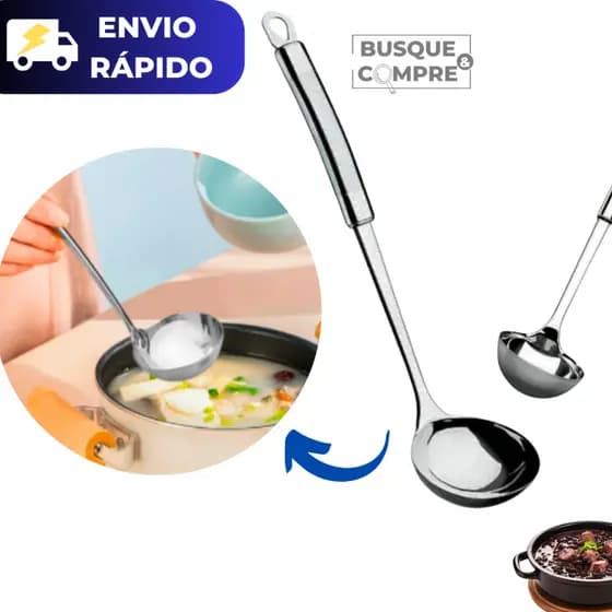 Concha de Inox para Feijão Caldo Sopa Cabo Grande com Alça Utensilio de Cozinha 34cm Aço Inox