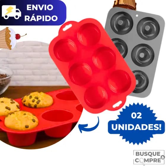 Forma para Donut de Silicone + Forma para Cupcake de Silicone Assadeira Resistente a Temperatura