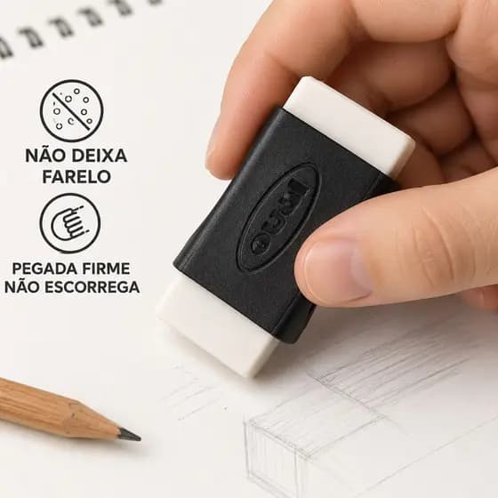 Borracha Escolar Média com Cinta Preta Oval Apaga Limpo Não Esfarela