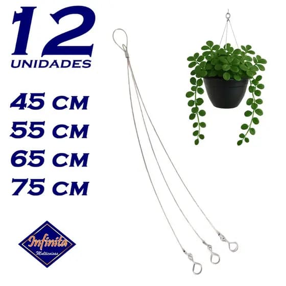 Kit 3 a 12 Cabo de aço gancho corrente tripla pendurar vasos de plantas suporte
