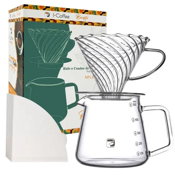 iCoffee Kit de Preparo de Café 60- Jarra de Vidro Borossilicato com Suporte de Filtro de Vidro-envio imediato