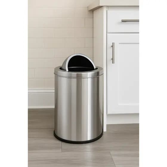 Lixeira Redonda De Metal Inox 3 Litros Basculante Cesto Lixo Banheiro Escritório