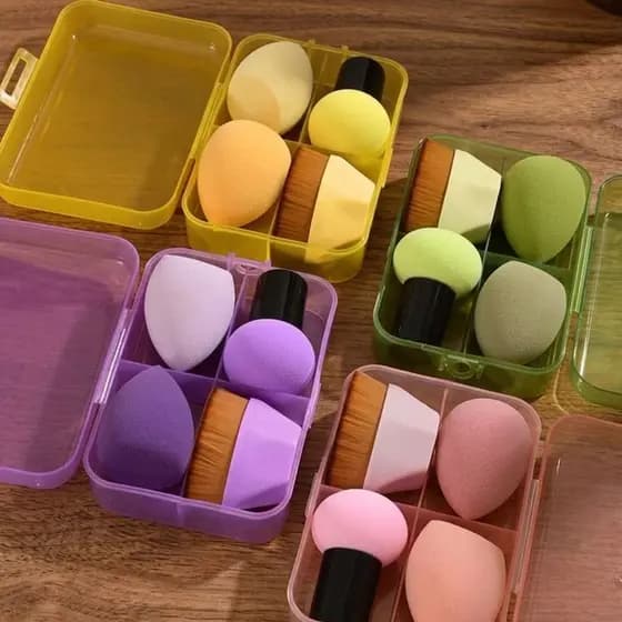 Kit Caixa Com Esponjas e Pincel Para Maquiagem