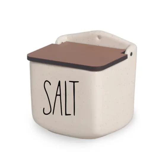 Saleiro Duo Bege de Cerâmica Tampa de MDF Segunda Linha Defeitos Cozinha Decoração SALT DUO