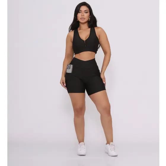 Conjunto Para Academia Top Short Com Bolso Feminino Fitness