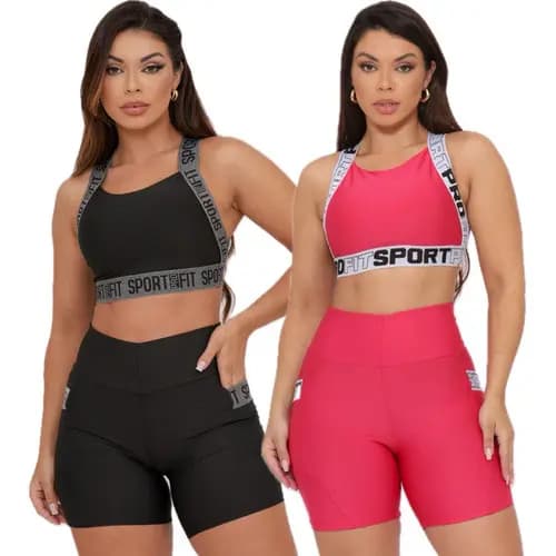 Kit 2 Conjuntos Fitness Short E Top Feminino Academia