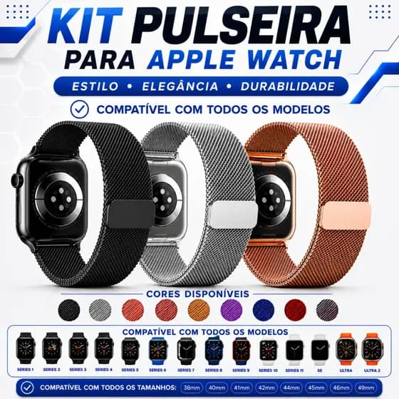 Kit com 2 Pulseira de Metal para Smartwatch e Apple Watch