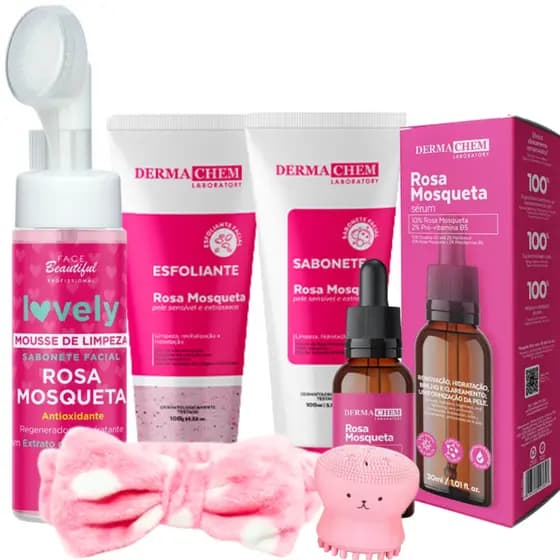 Skincare rosa mosqueta limpeza de pele kit cuidado facial