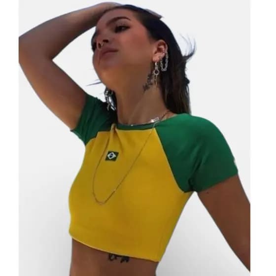 Blusinha Cropped Brasil Feminino Top Curto Copa do Mundo