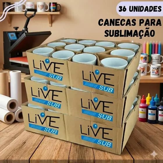 Caneca Live Branca Importada 325ml para Sublimação - 36 Unidades Porcelana Xícara