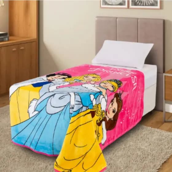Cobertor Disney Princesas Solteiro Raschel Jolitex 1,50x2,00m Original Licenciado Não Alérgico