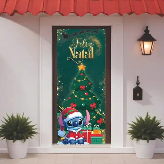 Capa De Tecido Para Decoração De Porta Tema Natal Festa Natalina Com Elástico