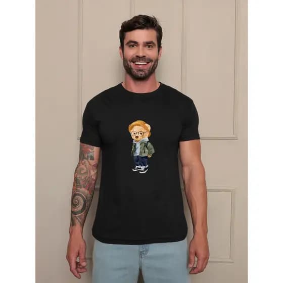 Camiseta uso estampa Gola redondo Manga curta Unissex peruano Masculina menina coelho masculino