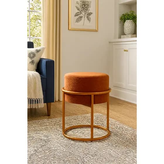 Puff Banqueta Veludo Base Ferro Dourada Premium Varias Cores