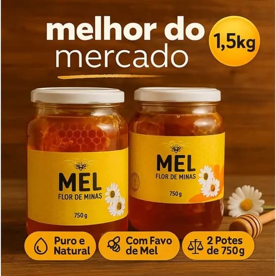 Kit 2 Mel Flor de Minas com Favo De Abelha Silvestre Natural remédio Doce
