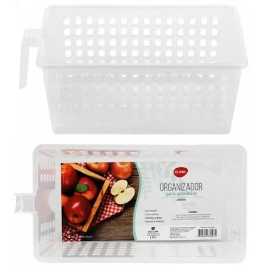 Cesto Organizador de Geladeira Clink Plástico com Cabo para Segurar Tamanho (G) 13,6x16,5x34 CM