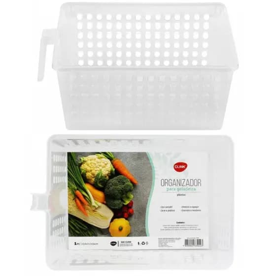 Cesto Organizador Para Geladeira e Fruitas Clink de Plastico Com Cabo para segurar Tamanho (GG)13,6x21,2x34 CM