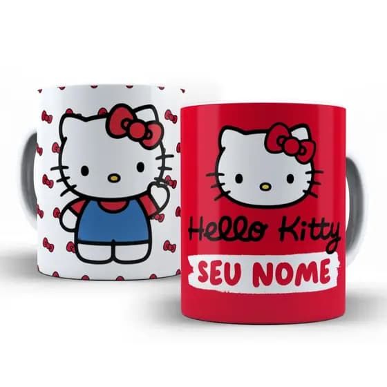 Caneca Porcelana Personalizada Hello Kitty Com Nome 325 ml
