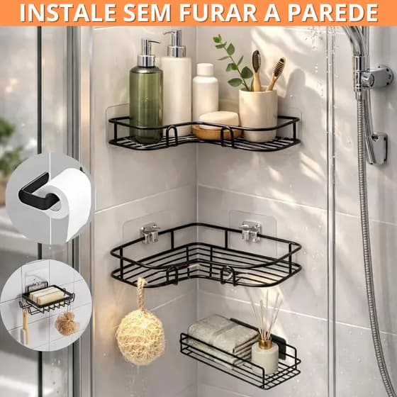 Porta Shampoo Organizador Prateleira de Banheiro de Metal sem Furos Shampoo e Sabonete1/2/3/4