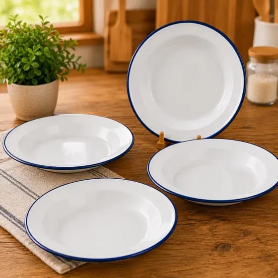 Kit 4 Pratos Esmaltados Brancos Alumínio 22cm Cozinha pratos de acampamento prato macarrão hotel sobremesa branco