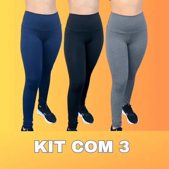 Kit 3 Calça Legging Premium Fitness Academia Suplex Feminina Lisa Cintura Alta